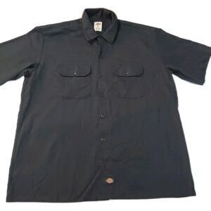 Dickies Mens Button Up Shirt Black Size XL Polyester Blend Short Sleeve Pockets
